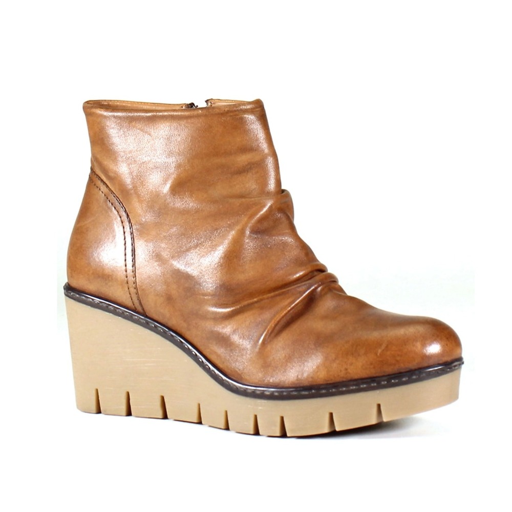 New DIBA TRUE NEXT DAY WEDGE BOOTIES Ankle Boots SOFT BROWN LEATHER Mid-Heel 7.5